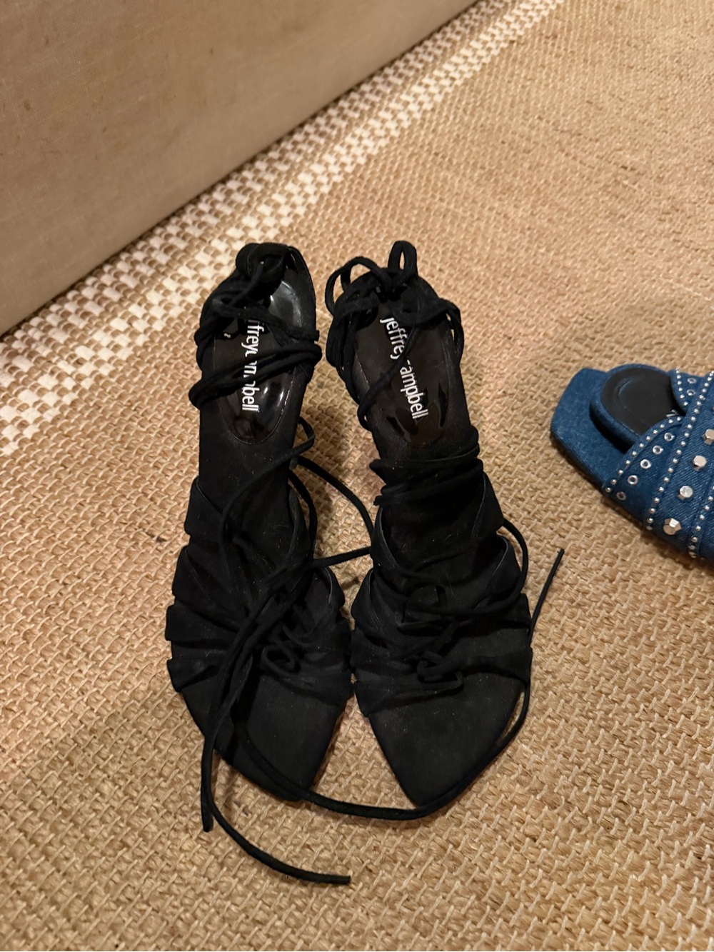 Jeffrey Campbell Black Lace-Up Ruched Pointed Heels